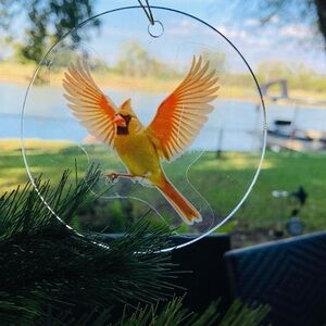 Elegant Cardinal Bird Suncatcher - Orange and Yellow